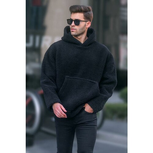 Madmext Men's Black Oversize Plush Sweatshirt 6160 Cene
