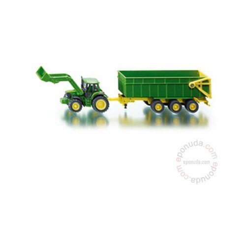 Siku Traktor John Deere s sprednjim nakladalnikom in prikolico Slike