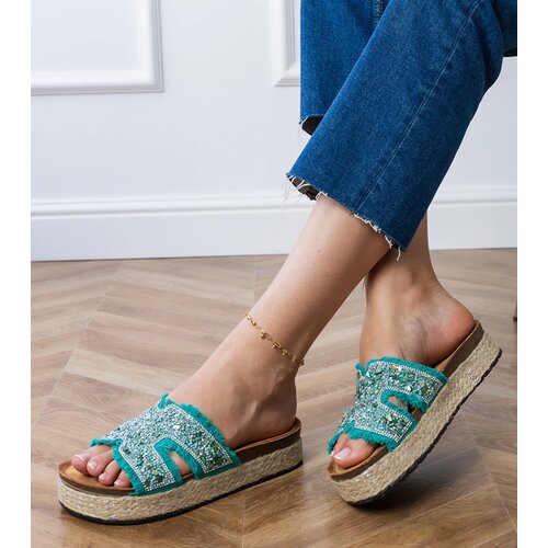 Gemre Green espadrille flip-flops with rhinestones and stones Najros Cijene