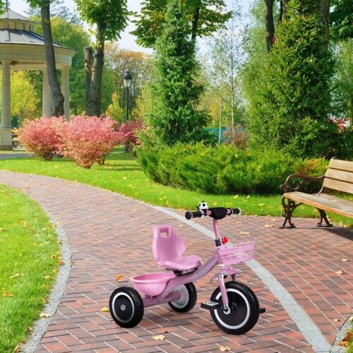 ECO TOYS Tricikl Sa Neklizajućim Rukohvatima, Zvoncem I Korpom, Pink Cene
