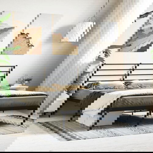VidaXL Metalni okvir za krevet s uzglavljem crni 140x190 cm Slike