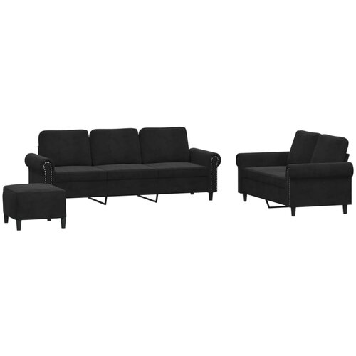 vidaXL 3-dijelni set sofa s jastucima crni baršunasti Cijene