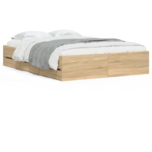 Maison Chic Posteljni okvir - Dvoposteljna postelja - Zakonska postelja s predali sonoma hrast 120x190cm inženirski les, (21694912) Cene