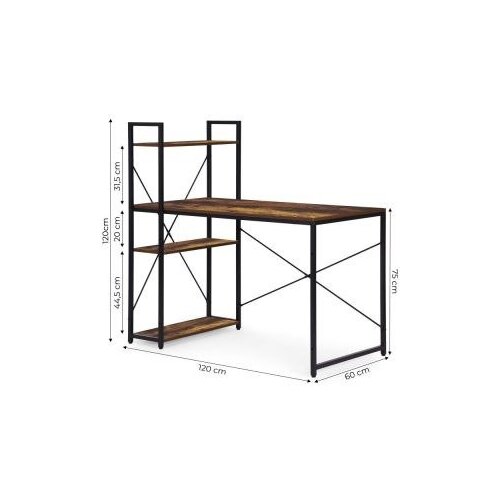 ModernHome TH-SD-7-16 &amp;ndash; Delovna miza za računalnik s 3 policami, 120 &amp;times; 60 cm, loft dizajn, oreh/črna Slike