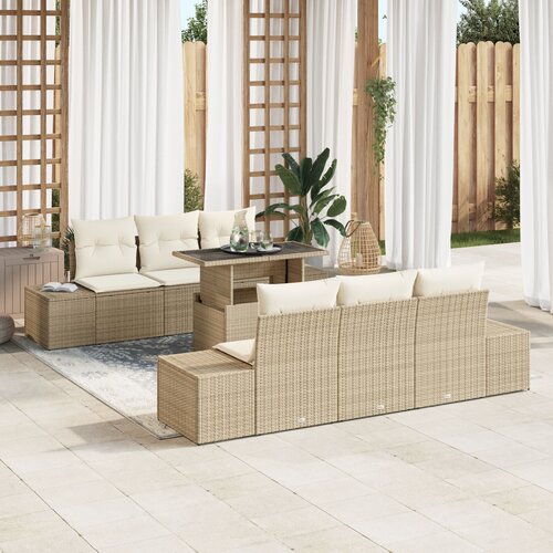 VidaXL set od 7 vrtnih sofa s jastučićima bež poli ratan Slike
