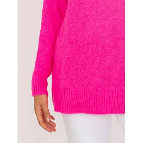 Fashion Hunters RUE PARIS fluo pink plain turtleneck sweater with long sleeves Slike