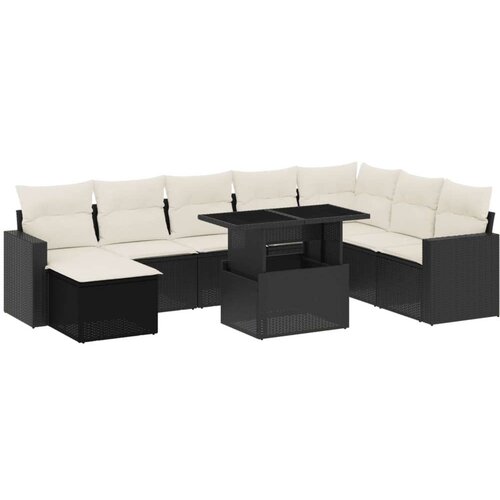  9-dijelni set vrtnih sofa s jastucima crni od poliratana Slike