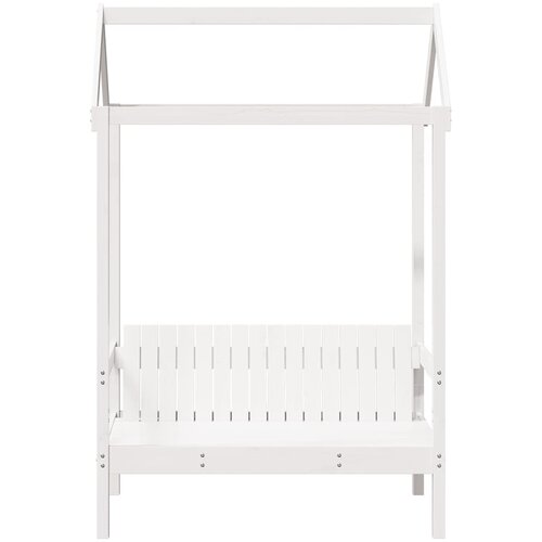  Klupa s krovom bijela 117,5 x 70 x 176,5 cm od masivne borovine Slike
