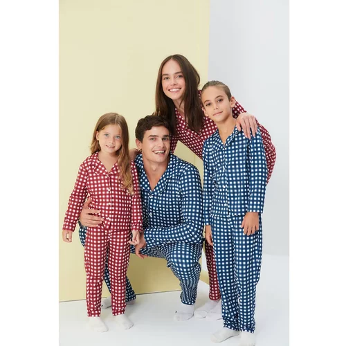 Trendyol Red Piti Checkered Girl Knitted Family Combination Pajamas Set