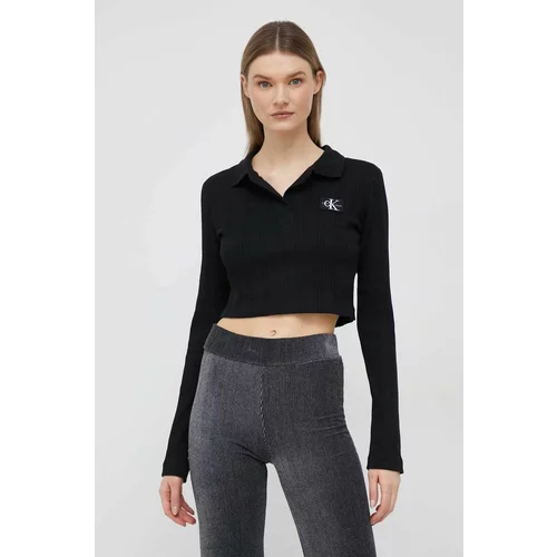 Calvin Klein Jeans Majica z dolgimi rokavi ženski, črna barva