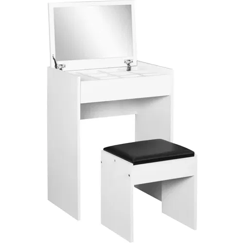 HOMCOM Miza za ličenje s stolčkom, predal za shranjevanje (10 predalčkov), zložljivo ogledalo, MDF bela, 60,2 × 40,2 × 79 cm, (20755413)