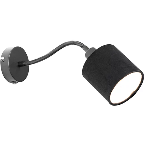 QAZQA Stenska svetilka črna s črnim stikalom za senčnik in gibljivo roko - Merwe