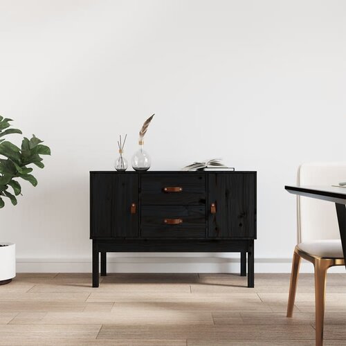 VidaXL Komoda črna 110x40x78 cm trdna borovina Slike