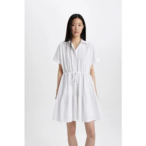 Defacto Shirt Collar Poplin Short Sleeve Midi Dress