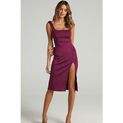Madmext Purple Strap Slit Detailed Midi Dress Slike