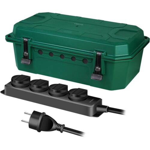 Logilink produžni kabl outdoor sa za&amp;scaron;titnom kutijom, 4 mesta, 5.0m, IP54, zelena Slike
