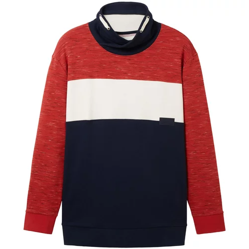 TOM TAILOR Men + Sweater majica crvena melange / crna / bijela