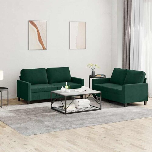  2-dijelni set sofa s jastucima tamnozeleni baršunasti Cene