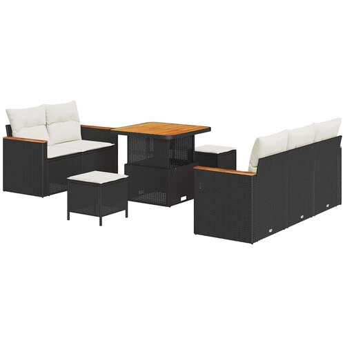  8-dijelni Vrtni Sofa Set s Jastucima Crni Poli Ratan Akacija 3-dijelni Vrtni Trpezarijski Set s Jastucima Crni Poli Ratan Akaci Slike