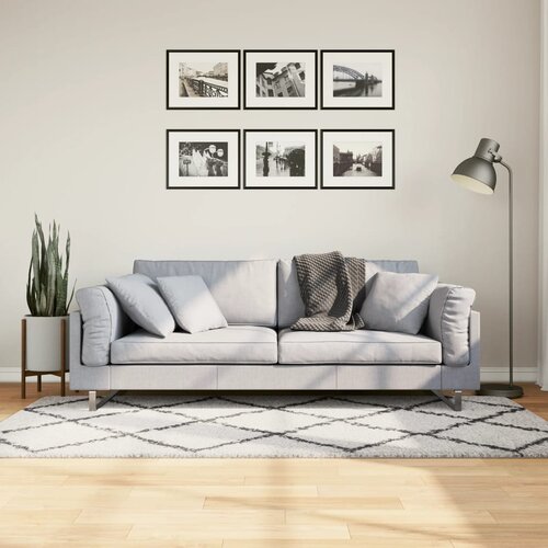 VidaXL Čupavi moderni tepih s visokim vlaknima krem-crni 100x200 cm Slike