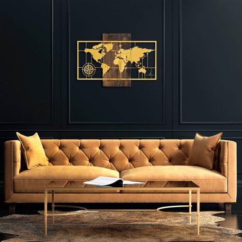 Wallity Zidna dekoracija World Map Wıth Compass, 58x85 cm, Zlatne boje Slike