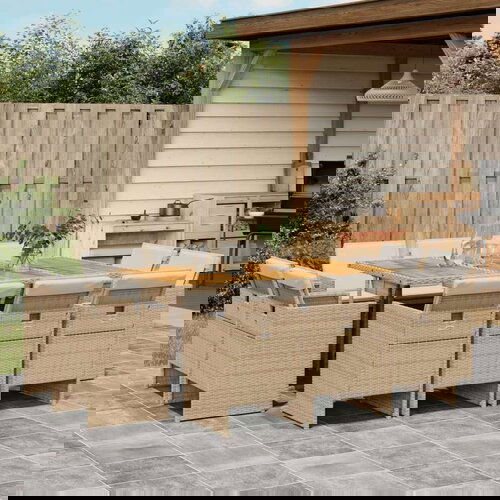  11-dijelni vrtni blagovaonski set od poliratana s jastucima bež Cijene