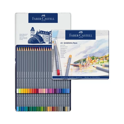 Faber-castell Barvni svinčniki z akvarelnim efektom, 48 barv, kovinska škatla Goldfaber