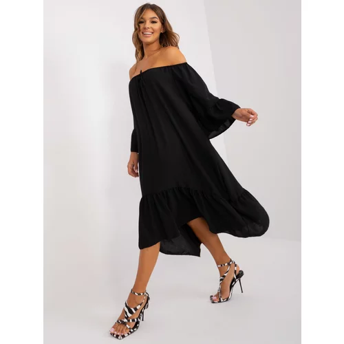 Fashion Hunters Black dress with ruffle and wide sleeves