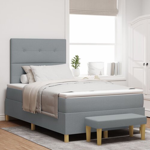 VidaXL Box Spring Krevet s Madracem &amp;amp; Klupom Svjetlosiva 120x190 cm Tkanina Slike