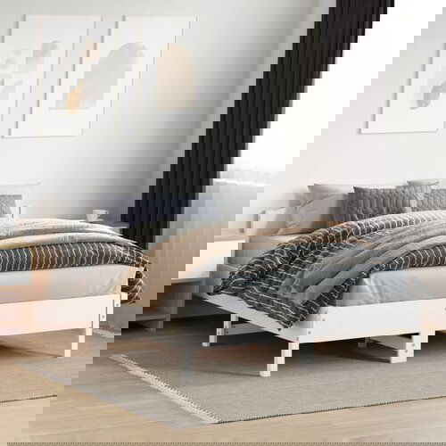 The Living Store Posteljni okvir brez vzmetnice bel 150x200 cm trdna borovina - Posteljni Okvir, (21497596) Slike