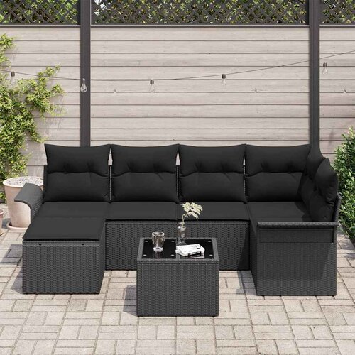  Sjedeća garnitura za vrt 7 kom. Crna poliratan 242,5 x 132,5 x 69 cm Slike
