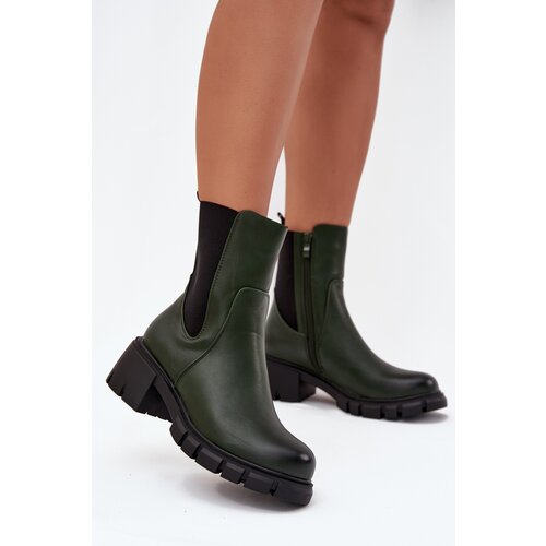 Boto Women Boots On Block Eco Leather Dark Green Kyra Slike