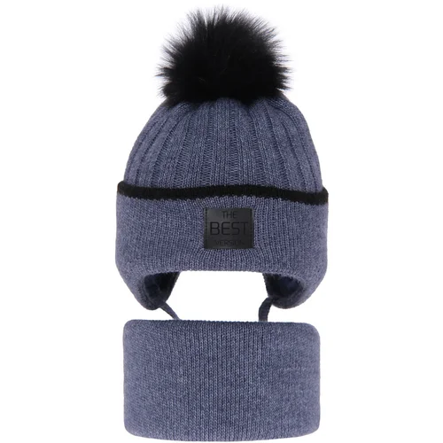 AGBO Boy's winter set: hat and tube scarf blue Orlando with pompom