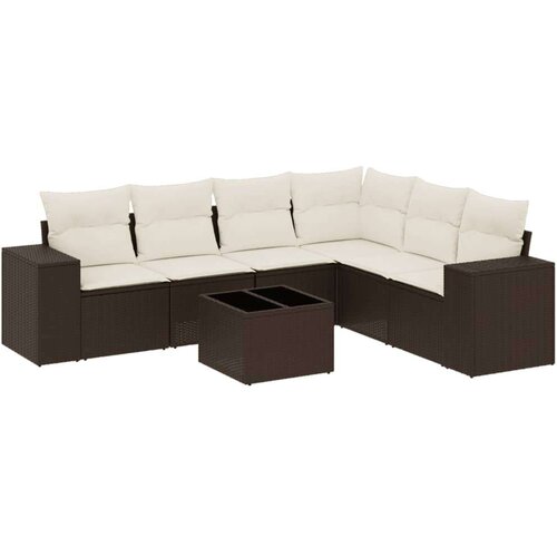 vidaXL 7-dijelni set vrtnih sofa od poliratana s jastucima smeđi Cijene
