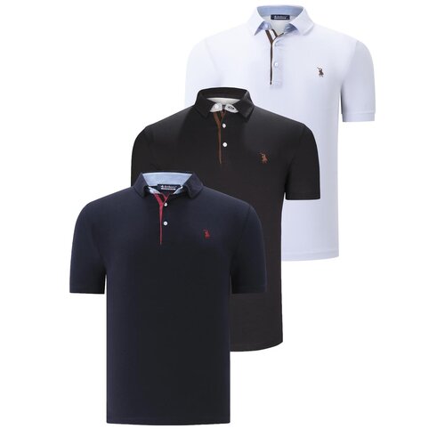 Dewberry TRIPLE SET T8582 MENS T-SHIRT-BLACK-WHITE-NAVY BLUE Slike