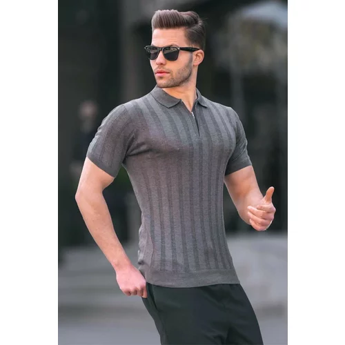 Madmext Men's Anthracite Polo Neck Zippered T-Shirt 6355