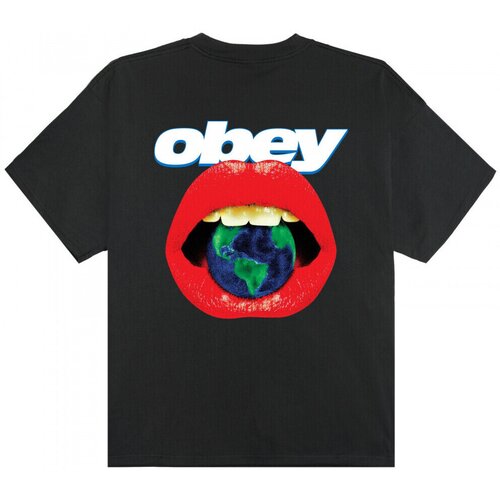 Obey Majice s kratkimi rokavi lips Črna Cene