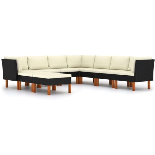  9-dijelna vrtna garnitura od poliratana s jastucima crna Cijene