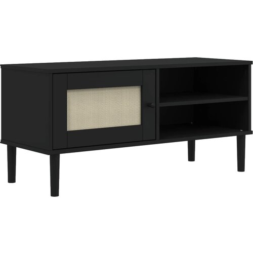 Maison Chic TV omarica - TV enota - Televizijska omarica SENJA videz ratana črna 106x40x49 cm trdna borovina, (21699666) Slike