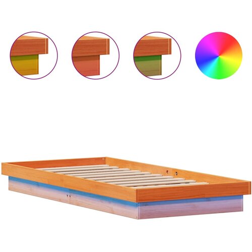 Maison Chic LED Posteljni okvir - Enojna postelja - Postelja za odrasle vo&amp;scaron;čeno rjav 100x200 cm trdna borovina, (21695772) Slike