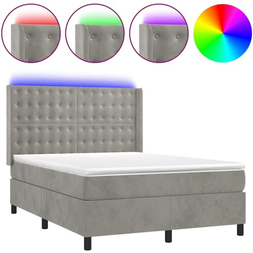 Maison Chic Box spring postelja - Vzmetna postelja z vzmetnico LED svetlo siva 140x200cm žamet SL16172, (21895675) Cene