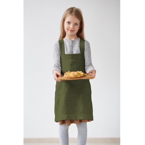 Linen Tales Temno zelen otroški lanen predpasnik Pinafore, 60 x 34 cm Cene