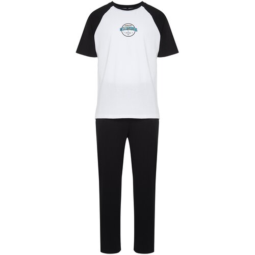 Trendyol Black and White Men's Printed Raglan Sleeve Regular Fit Knitted Pajama Set Cene