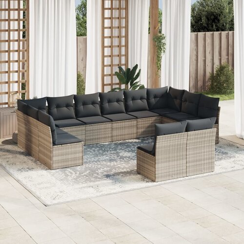 vidaXL 12-dijelni set vrtnih sofa poliratan s jastucima svijetlosivi Cijene