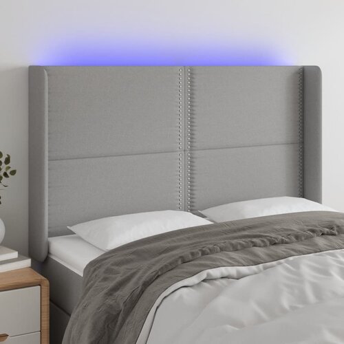 vidaXL LED posteljno vzglavje svetlo sivo 147x16x118/128 cm blago Cene