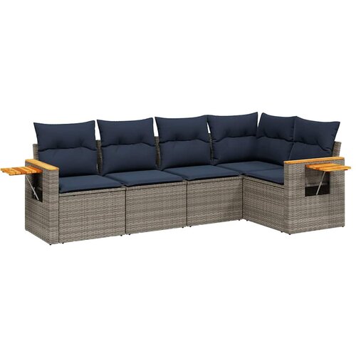 5-dijelni set vrtnih sofa od poliratana s jastucima sivi Slike