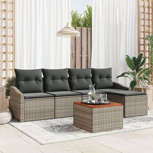 VidaXL 6-dijelni set vrtnih sofa s jastučićima siva poliratan akacija Slike