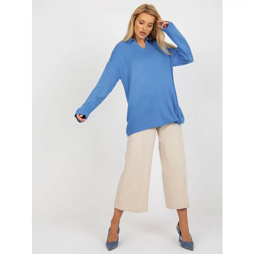 Fashion Hunters RUE PARIS blue long oversized sweater with collar
