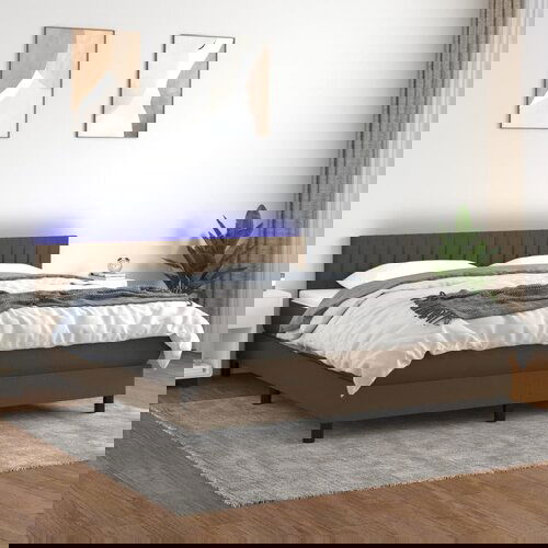  The Living Store Box spring postelja z vzmetnico LED temno rjava 180x200cm blago - Box Spring Postelja, (21449861) Slike