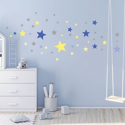 Ambiance Komplet 50 stenskih nalepk Stars Blue and Yellow Slike